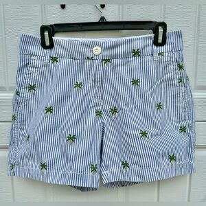 Crown & Ivy Palm Tree Embroidered Shorts Blue White Stripe Size 4 with 5” Inseam